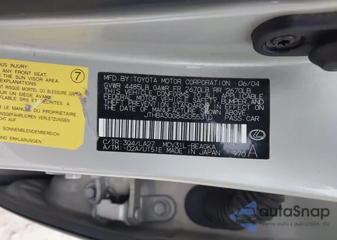 2004 Lexus Es 330 from USA, damaged, VIN JTHBA30G845055310